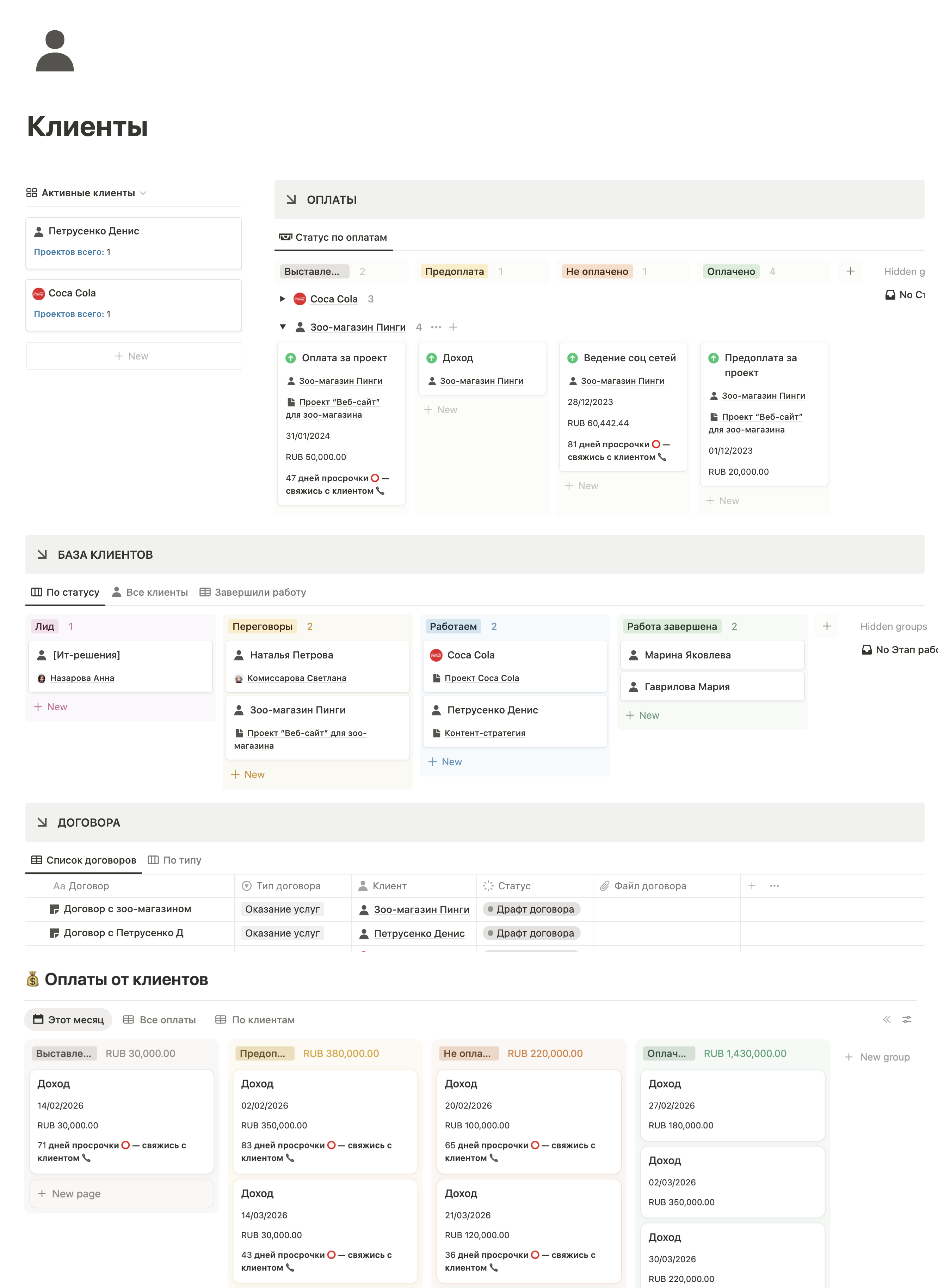 CRM клиентов в Notion